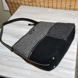 Kate Spade Grey Blk Wool Felt Shoulder Hobo Shoulder Bag Y2K Patchwork Zip Top